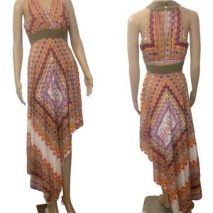 Antonio Melani | boho printed high-low midi dress, ultra flattering, sz 2 FAIR